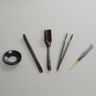 Bộ dụng cụ pha trà đạo / bộ cung nhãn bằng gỗ mun đen