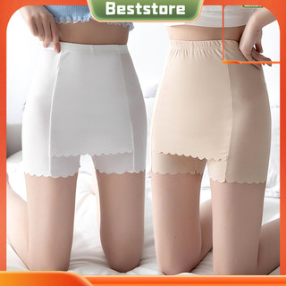 [Bst] Quần short ren eo cao Quần short an toàn màu trơn Dây thắt lưng co giãn Kiểm soát bụng mỏng Quần short đáy hai lớp có nắp đáy quần áo nữ