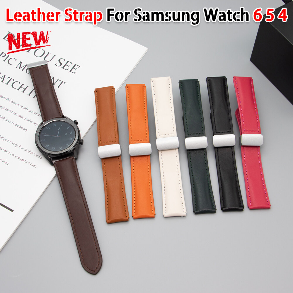 Dây da tương thích cho Samsung Watch 6 4 5 40 44mm Watch 5 Pro 45mm Band Khóa từ tính cho Galaxy Wat