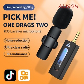 Mic ngưng tụ ALISON K35, Micrô ve áo Lavalier Bluetooth 5.3 K35, Micrô di động không dây đa hướng không dây 3,5 mm Lavalier Mic Camera / Loa / Điện thoại thông minh