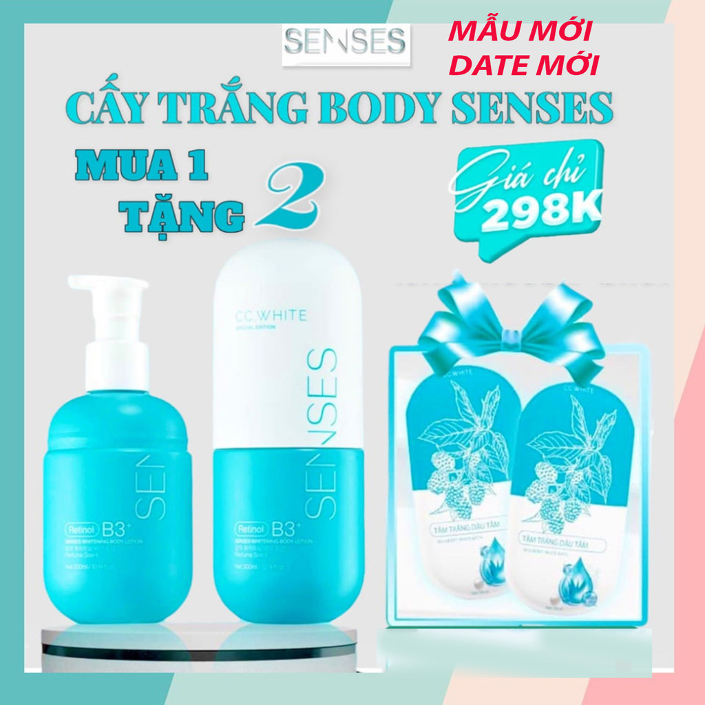 (Chính hãng) Kem Body SENSES cấy trắng Mẫu Mới Tặng Kèm 2 Gói Tắm Trắng - Mỹ Phẩm CC White
