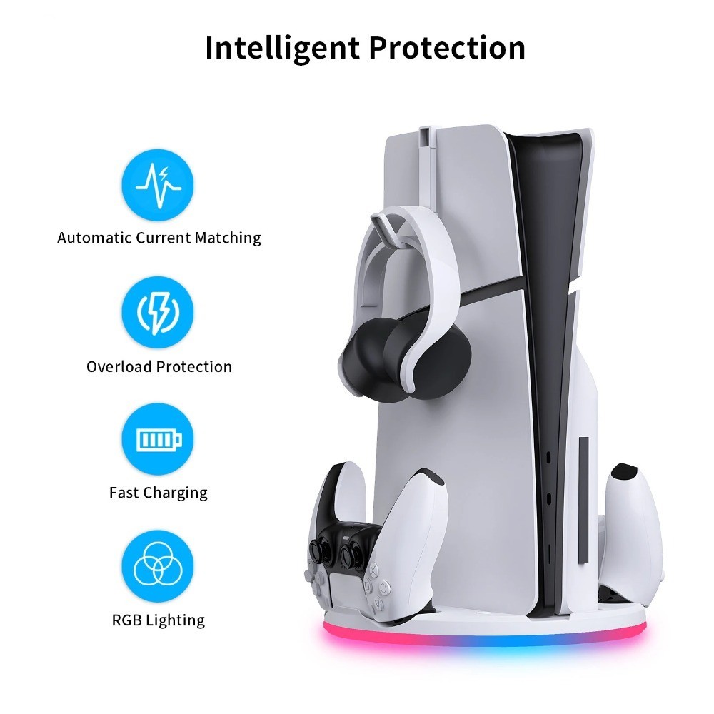 Đế sạc có bộ điều khiển kép làm mát Trạm sạc cho trạm sạc PS5 Slim RGB cho PS5 Slim Digital / Disc
