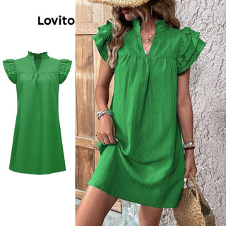 Đầm Lovito xếp ly màu trơn phong cách thường ngày cho nữ LSE02368
