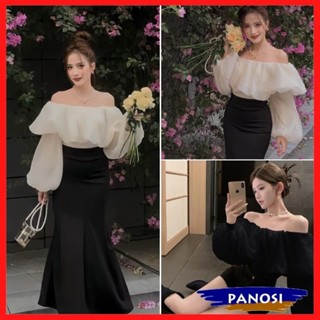 Áo trễ vai tay bồng dáng croptop sang chảnh áo tiểu thư bánh bèo chất liệu voan tơ mềm mịn A919 PANOSI