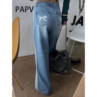 Papv chic thêu nơ in quần jean sọc ren cao cấp 2514