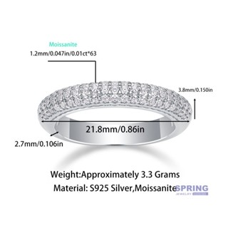 Kim cương nhân tạo Moissanite (1.2mm * 63 Viên) Nhẫn bạc S925 Ánh sáng mùa hè Đá Mosan có thể kiểm tra Bút kim cương Giấy đá Mosan Nhẫn cưới nữ