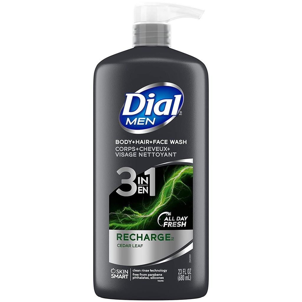 Gel tắm, gội, rửa mặt 3 trong 1 cho nam giới Dial Men 3in1 Body Hair and Face Wash Recharge 680ml/946ml (Mỹ)