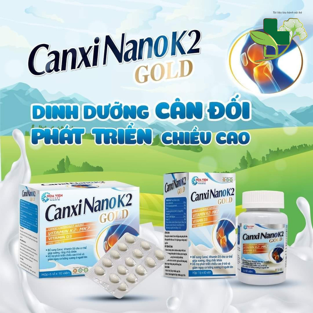Canxi Nano K2 Gold - Bổ sung Canxi, vitamin K2-D3 cho phụ nữ có thai, trẻ đang phát triển chiều cao, người lớn tuổi
