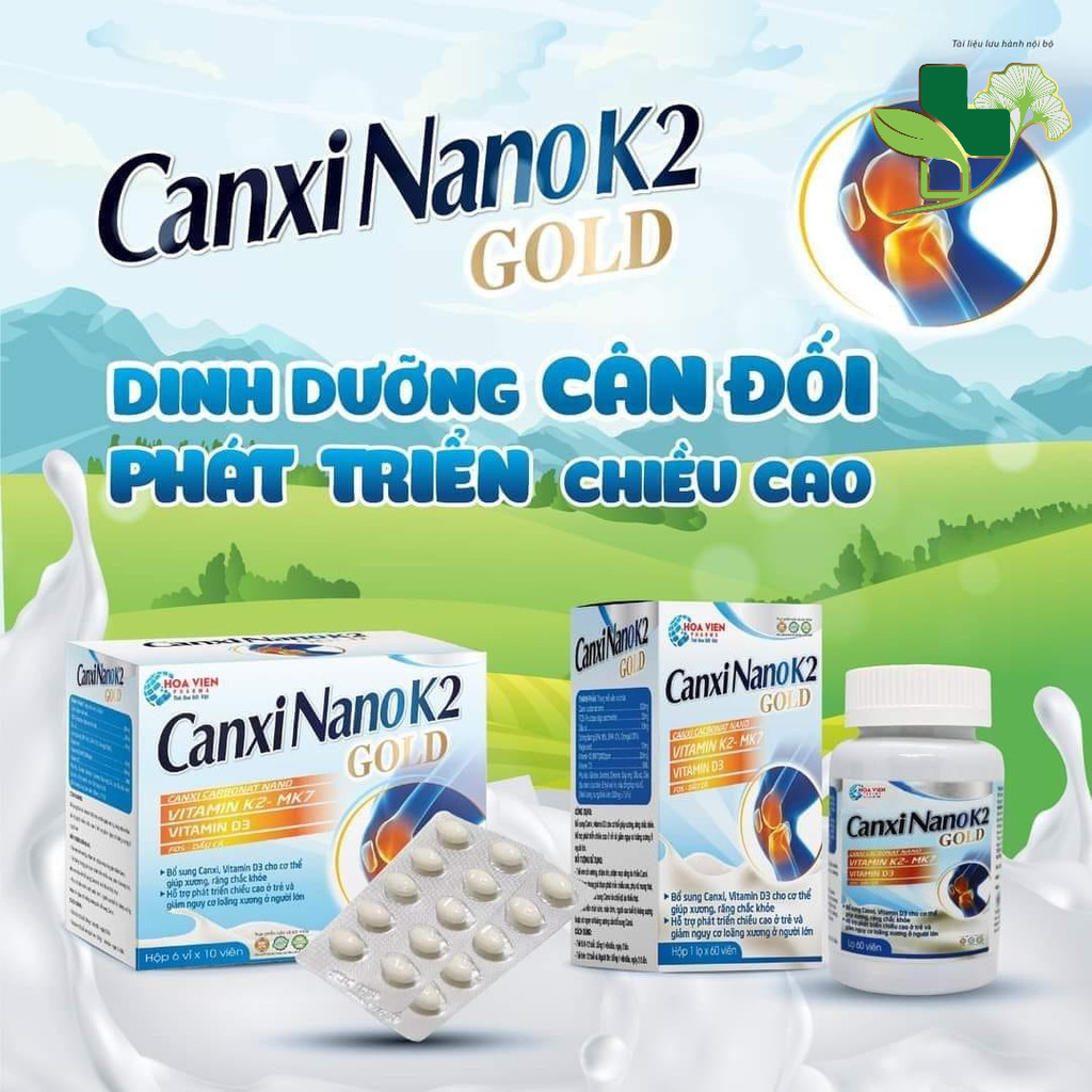 Canxi Nano K2 Gold - Bổ sung Canxi, vitamin K2-D3 cho phụ nữ có thai, trẻ đang phát triển chiều cao,