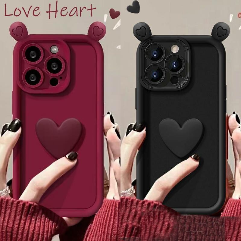 ✷ ❈ Vỏ hình trái tim tình yêu dễ thương cho Xiaomi POCO M6 Pro 5G M3 X3 X4 X5 F5 X3GT X4GT Mi 14 12T 11 Lite Vỏ silicon màu đỏ rượu vang