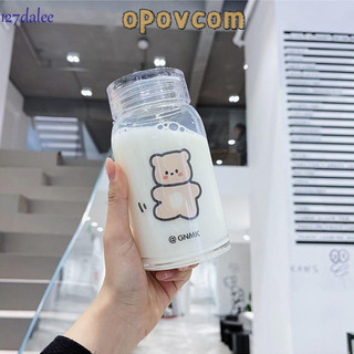 Opovcomdurable và sáng tạo Cốc nước giải khát di động có nắp kín Gấu thủy tinh dày có thể tái sử dụng Cốc nước giải khát
