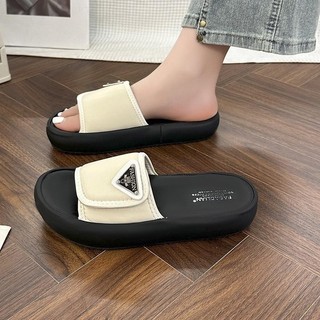 Dép nữ quai ngang Corki da khóa dán đế cao 4 cm