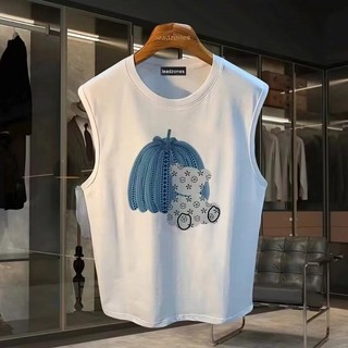 Áo Vest Không Tay Nam Bí Ngô Gấu In Hình Phong Cách Mỹ Cotton Nguyên Chất Áo Khoác Nam Top