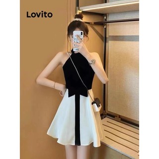 Đầm Lovito họa tiết nơ bướm thắt dây phía trước phong cách thanh lịch dành cho nữ LNE48117