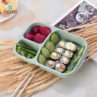 Hộp cơm trưa rơm lúa mì ba ngăn Bộ đồ ăn vi sóng Hộp đựng trái cây Hộp cơm trưa Dã ngoại Trường học Văn phòng Di động Bento mới