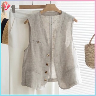 [Ảnh thực tế] Áo Vest nữ vải lanh Cotton hợp thời trang mùa hè
