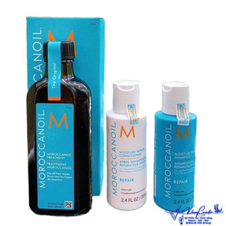 Combo Tinh dầu và gội xả Moroccanoil dưỡng phục hồi tóc 100ml + 70mlx2 - MK