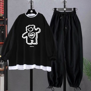Sét bộ áo nỉ cotton Gấu hert + quần bom chun, Áo nỉ ấm, from rộng mặc thoải mái, không xù DVGIT