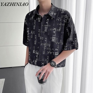 Yazhiniao Áo sơ mi nam ngắn tay kiểu Mỹ cổ điển in hoa hợp thời trang thanh niên áo sơ mi sang trọng Áo thun