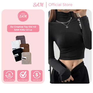 Áo croptop tay dài nữ SAM kiểu cổ lọ chất vải cotton lót lông cao cấp giữ nhiệt cao cổ dáng ôm body