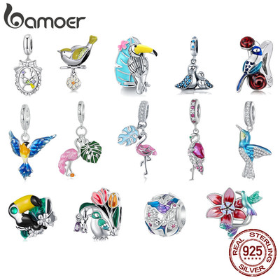 Bamoer Bạc 925 Quyến Rũ Nhiều Màu Sắc Vườn Chim Series Hạt DIY Mặt Dây Chuyền