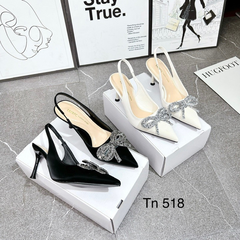 Guốc đính nơ đá, giày sandal nữ gót nhọn 9cm phối nơ đá CX15