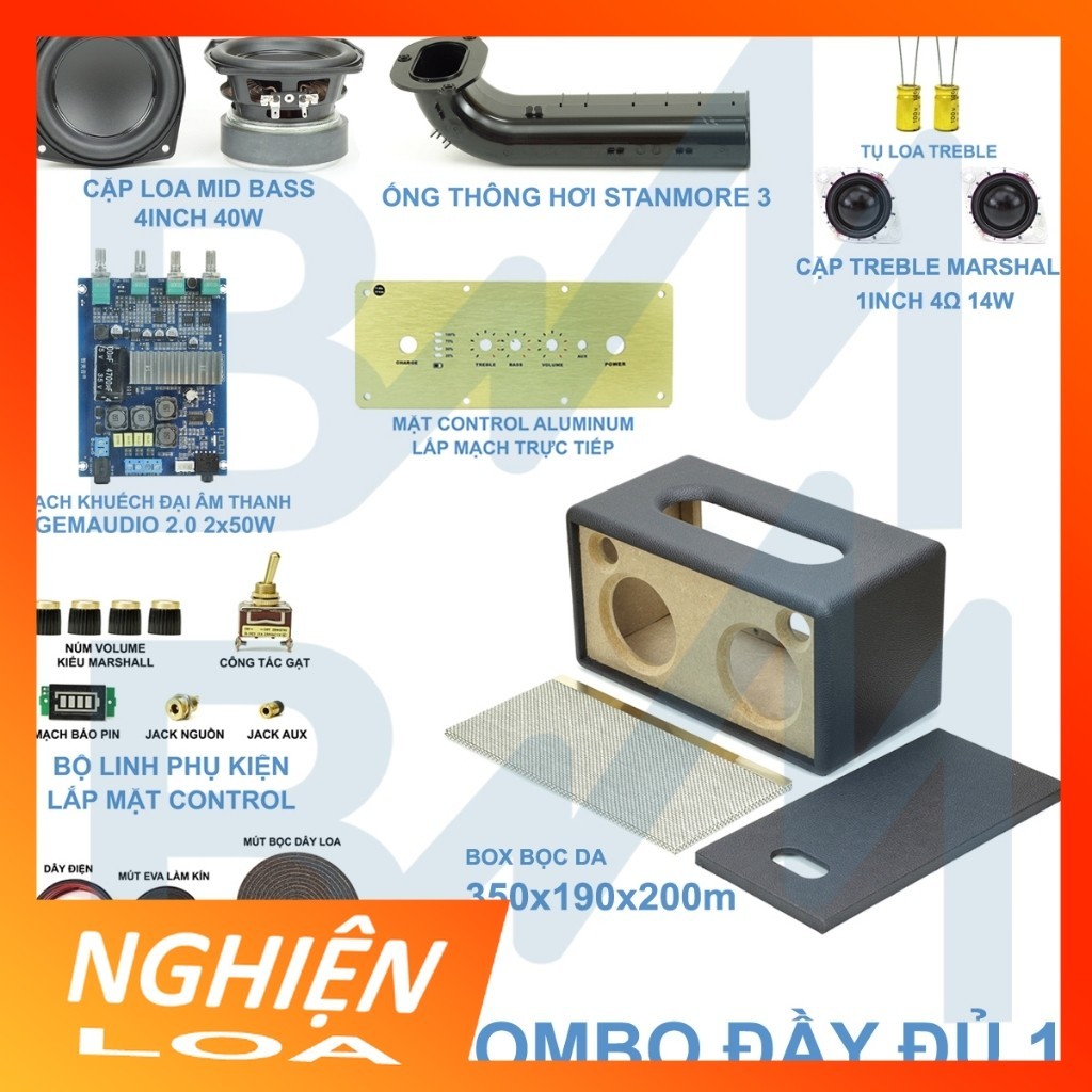 [NGHIỆN LOA] Combo chế loa đầy đủ 2.0 BB2 thông hơi 4inch 2x50W bluetooth - 350x190x200mm