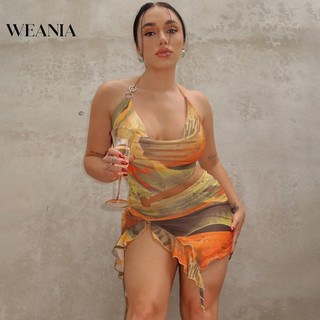 Váy ren hở lưng gợi cảm in họa tiết WEANIA