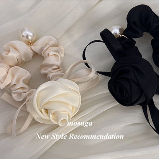  Moouga   Pháp Retro Hoa Hồng Scrunchy Dây Buộc Tóc Satin Nơ Vải Nơ Tính Khí Dây Buộc Tóc 