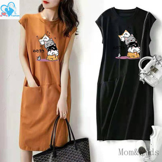 Mom & Kids Phiên bản Hàn Quốc Váy không tay hoạt hình dáng rộng Quần áo nữ