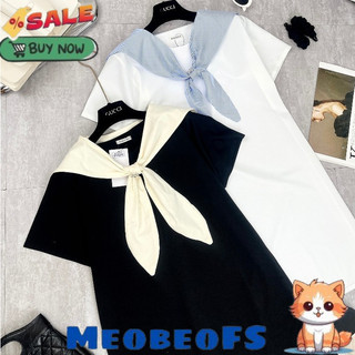[Cực Đẹp] Đầm Suông Thuỷ Thủ Basic - meobeofs ❤ Váy Chất Thô Mềm Mát Phối Khăn Nữ Tính NA393