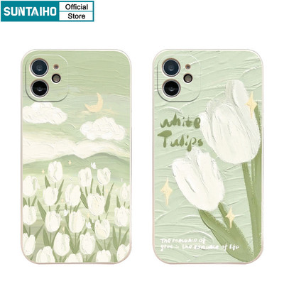 Suntaiho Vỏ Đẹp Họa Tiết Hoa Tulip Ốp lưng Iphone 11 12 13 14 15 16 Pro Max IP 7 8 Plus Iphon X Xs XR Xs Max Silicon Mềm Cao Cấp Chống Sốc Ốp Lưng