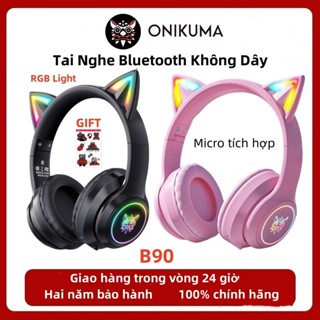 Tai nghe chụp tai ONIKUMA B90 mèo không dây 5.0 thiết kế tai mèo màu hồng có micro đèn RGB cho PC laptop