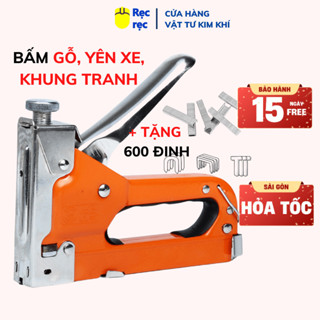 [Tặng 1 hộp 600 ghim] Kìm bấm ghim gỗ có núm chỉnh lực, máy bấm yên xe, khung tranh, 3 loại đinh