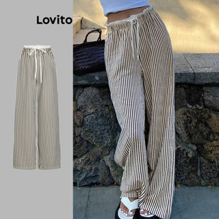 Lovito Quần vải kẻ sọc giản dị có dây rút buộc phía trước cho nữ L117AD087