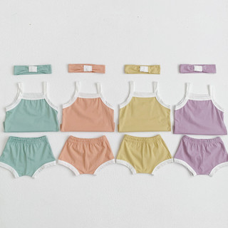 2024 Phong Cách Mới Mùa Hè Cho Bé Camisole Phù Hợp Với Bé Gái Sản Phẩm Hàn Quốc Quần Áo Trẻ Em Quần Đùi Trẻ Em Bé Trai