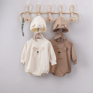 Mùa Xuân Thu Phiên Bản Hàn Quốc Trẻ Sơ Sinh Trẻ Em Cotton Hoạt Hình Tai Gấu Có Mũ Trùm Đầu Jumpsuit Nam Nữ Bé Onesie