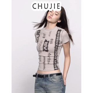 CHUJIE áo phông áo thun nữ croptop baby tee Casual Đơn giản Xu hướng Fashion A29J1R3 17Z240426