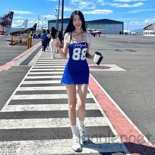 áo váy ống nữ in chữ số eo bó sát váy mini không lưng mùa hè váy thay đổi của phụ nữ váy quấn hông gợi cảm phong cách thể thao giản dị
