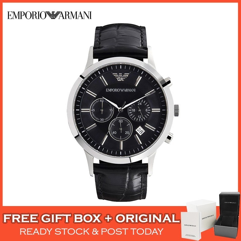 [Bản gốc] Đồng hồ nam da mặt số màu đen Emporio Armani Classic Chronograph Jam Tangan Lelaki AR2447