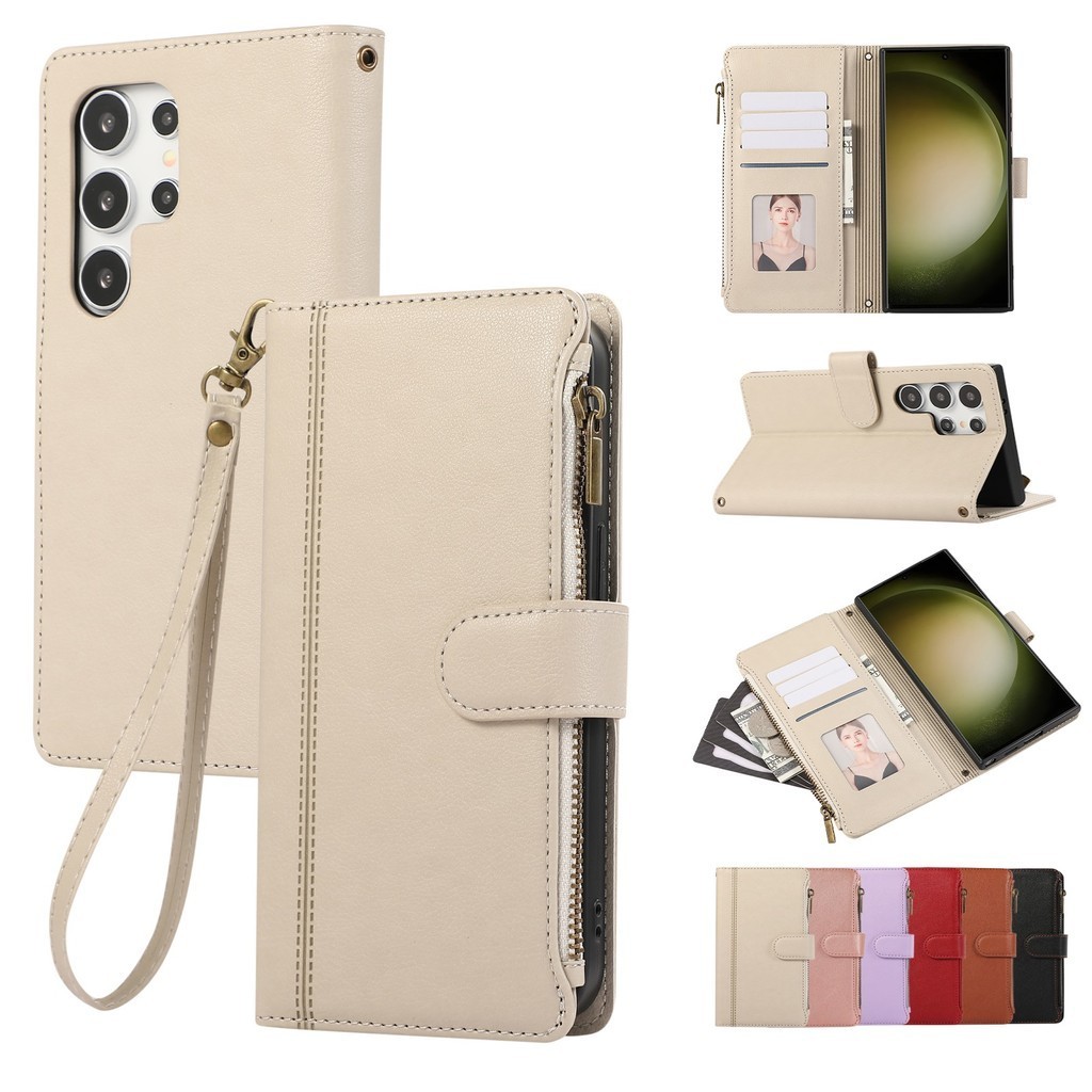 Dành Cho Samsung S25 Ultra S25 Plus S24 FE S24 Ultra S24 Plus S23 FE S23 Ultra S23 Plus S22 Ultra Ốp Lưng Ví Dây Kéo Da Lật