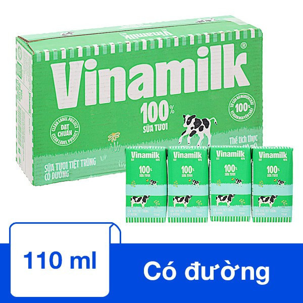 [Vinamilk] Thùng 48 Hộp Sữa Tươi Tiệt Trùng Vinamilk 100% Có Đường - 110ml/hộp