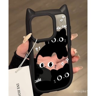 Đen trắng xếp chồng mèo apple 14 ốp điện thoại iphone15 tai mèo ba chiều 13 dễ thương 12promax chống sốc 11