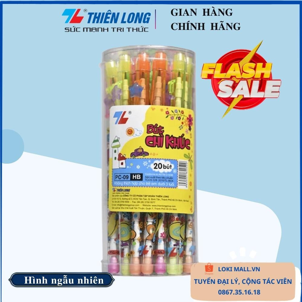 Bút chì khúc Thiên Long PC-09 - Bút chì đốt cho bé viết chì đốt viết chì khúc HB có tẩy, viết chì học sinh - Loki Home