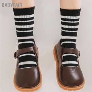 Babyfair 5 Đôi Tất Trẻ Em Mềm Mại Chải Kỹ Cotton Họa Tiết Sọc Trắng Đen Giữa Bắp Chân Cho Mùa Xuân  Thu