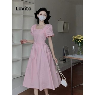 Đầm Lovito hở lưng màu trơn phong cách thường ngày cho nữ LNA56070