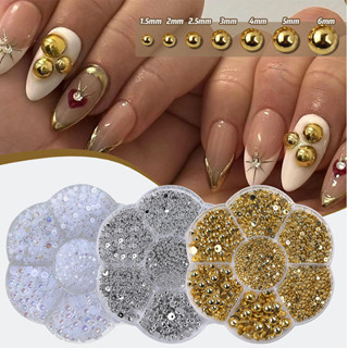  7 Lưới Hồng Trắng Ngọc Trai Móng Tay Nghệ Thuật Trang Trí Nửa Tròn Đáy Phẳng Móng Tay Nghệ Thuật Làm Móng Tay Tự Làm Phụ Kiện 