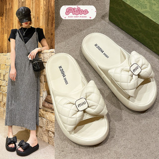 Dép da nữ gắn nơ phồng KDO, dép sandal nữ gắn nơ hàng Fullbox dép nữ
