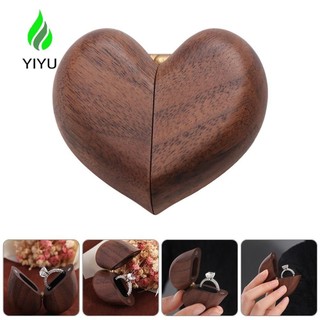  YIYU nhẫn cầu hôn Hộp nhẫn gỗ hình trái tim bằng gỗ óc chó Khe cắm đơn cổ điển Di động bền giữ nhẫn đính hôn 
