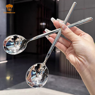 Kittenbaby Thìa Inox Hàn Quốc Tay Cầm Dài Bộ Đồ Ăn Làm Dày Khuấy Thìa Đá Bữa Ăn Thìa Hộ Gia Đình Thìa Ăn Tối Mới